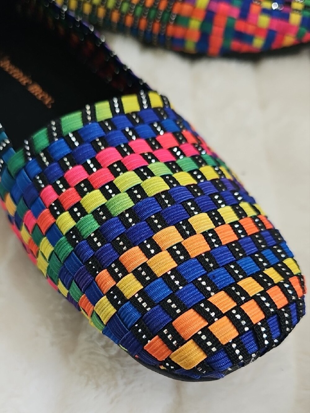 bernie mev. Black Slip-On with Rainbow Braided Trim And Metallic Accents - Picture 3 of 10